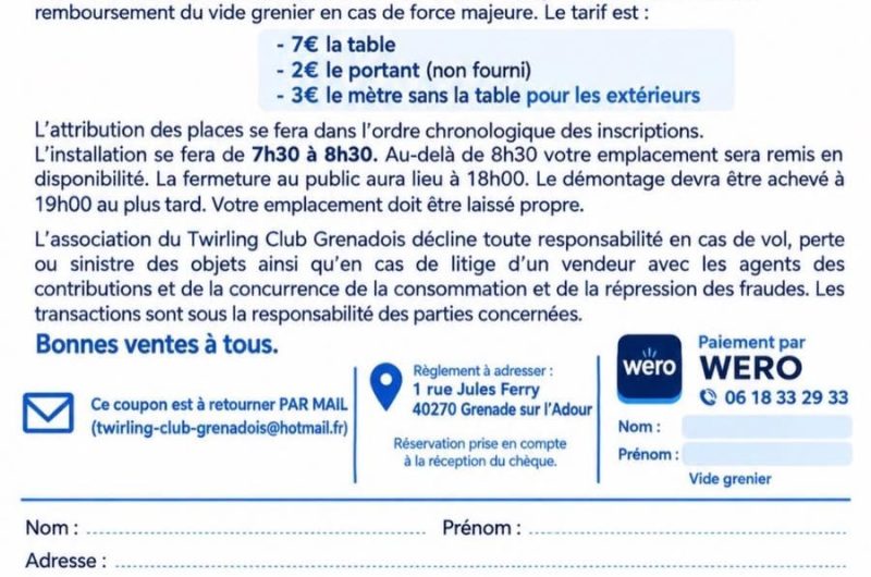 01.11.2026 – vide grenier – GRENADE – règlement