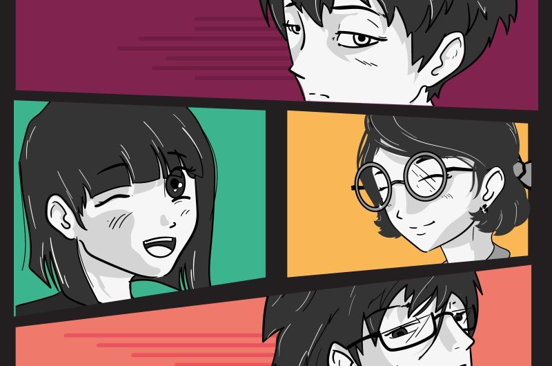 manga frames design with persons